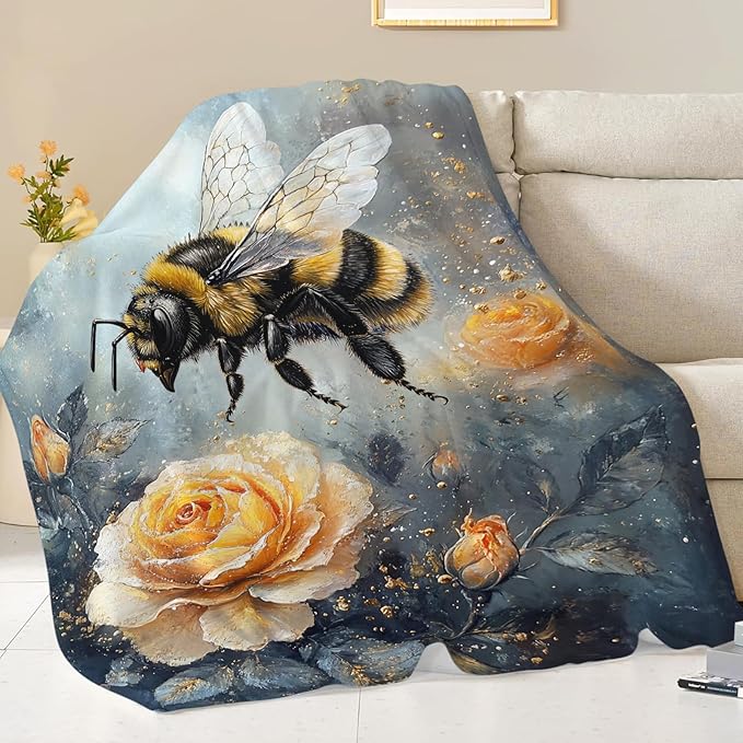 Bee Blanket Gifts for Girls Boys Flower Throw Cozy Plush Fleece Flannel Lightweight Fuzzy Party Blankets for Women Men 80"X60"