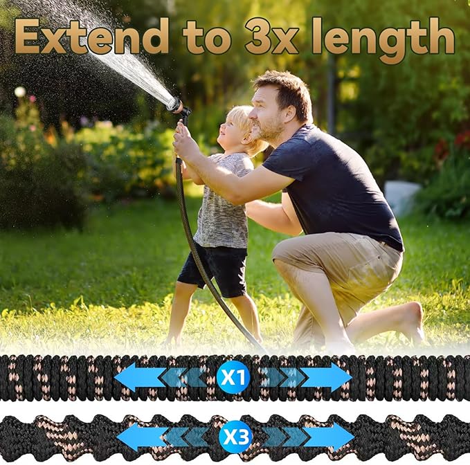 100 ft Expandable Garden Hose - Kink Free Flexible Water Hose with Thumb-Controlled 10-Function Nozzle, 3/4 Solid Brass Connectors, Retractable Latex Core - Lightweight Expanding Hose
