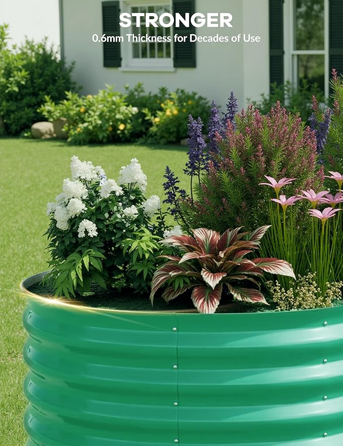 GarveeLife 6x3x2 ft Galvanized Raised Garden Bed - 24“ Tall Metal Planter Box for Vegetables, Flowers, Herbs, Rust-Resistant Outdoor Garden Box, Easy Assembly Raised Beds for Gardening, Green