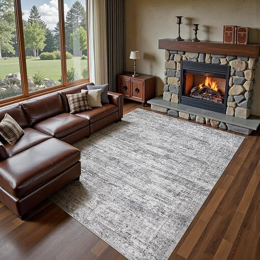 6x9 Area Rug Living Room Rugs - Washable Neutral Modern Abstract Soft Thin Rug Indoor Floor No Slip Rug Carpet for Bedroom Under Dining Table Home Office Decor - Light Gray
