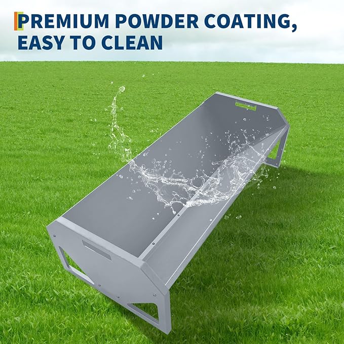 45.13" Heavy Duty Steel Goat Feeder, Heavy Duty 22 Gallon Capacity Livestock Feed Trough, Thickened Livestock Feeder for Goats, Sheep, Horses, Cattle, Alpacas, Easy to Clean, Silver
