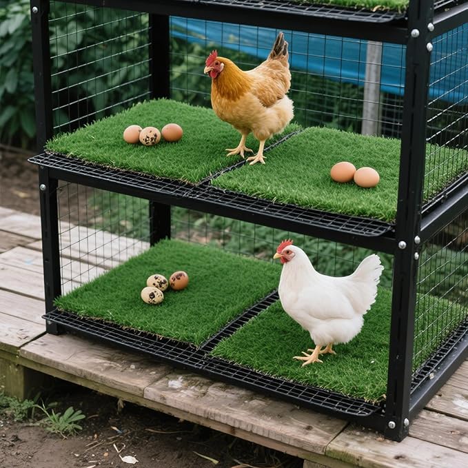 8 Pack Chicken Nesting Pads for Chicken Coop, 11.8"x11.8" Reusable Plastic Artificial Grass Nesting Box Pads Washable Laying Eggs Turf Egg-Protecting Mats for Coops, Pets & Crafts - Green