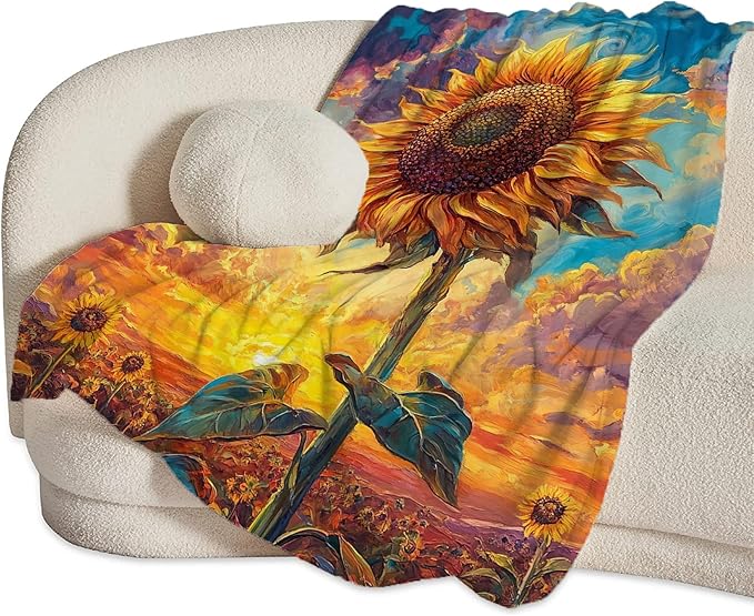 Sunflower Throw Blanket Sunflower Gifts for Girls Women Men Boys Plush Cozy Flannel Fleece Fuzzy Party Blankets Decor 50"X40"