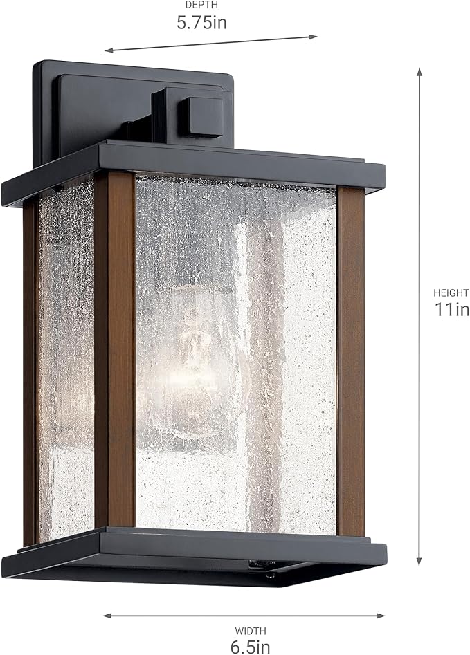 Kichler Marimount 11" 1 Light Outdoor Wall Light with Clear Ribbed Glass in Black