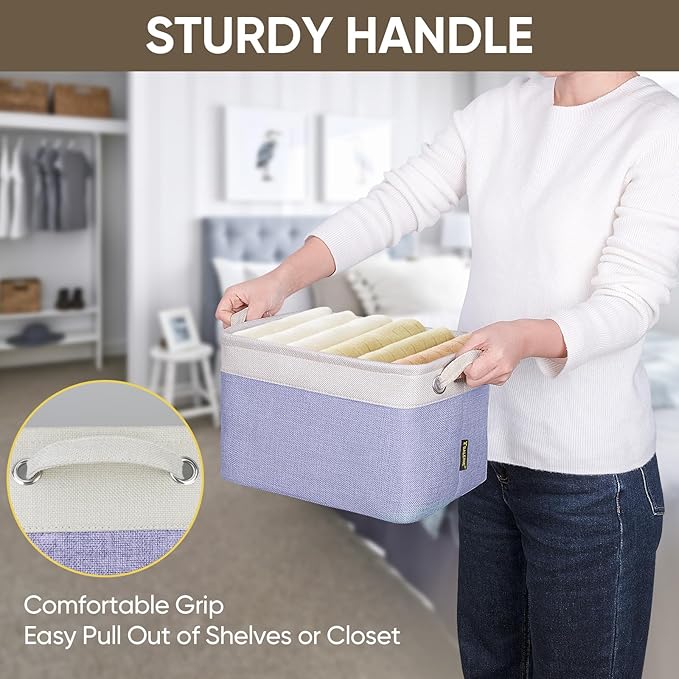 BALEINE 2 Pack Fabric Storage Bins for Shelves, Linen Storage Baskets for Organizing, Decorative Closet Bins for Clothes, Home (Lavender, 12"x8"x8")