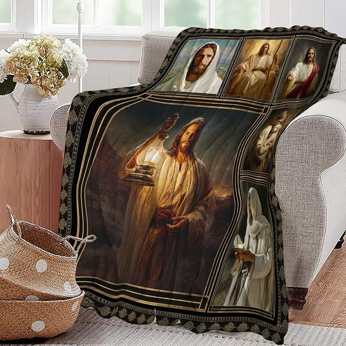 Christian Jesus Blanket Religious Catholic Jesus Throw Blankets Gifts for Girls Boys Kids Soft Cozy Fleece Plush for Couch Sofa Bed 80"x60"