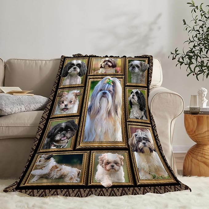 Shih Tzu Blanket Gifts for Girls Boys Soft Warm Plush Cute Dog Throw Blanket Flannel Fleece Fuzzy Dog Pet Blanket for Kids Adults Lovers Bed Couch Living Room Decor 50"X40"
