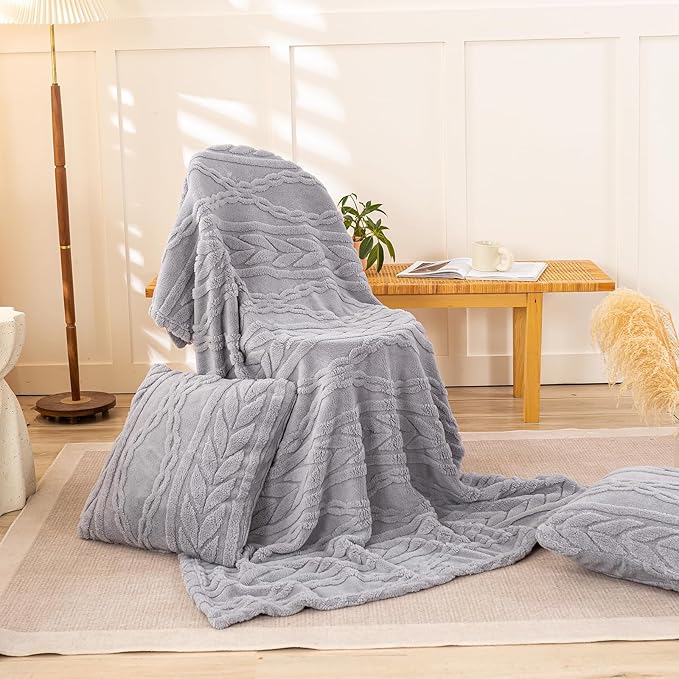YUSOKI Sherpa Throw Blanket(Without Pillows)-3D Stylish Design Super Soft Cozy Blanket Thick Plush Fluffy Blankets for Teen Girls Women Couch Bed Sofa Chair Men Boys Gift(Light Grey,50"x65")