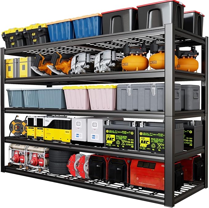 67" W Garage Shelving Heavy Duty, 67" W x 24" D x 84" H, Adjustable 5 Tier Metal Shelves, Commercial Metal Shelf Rack, Industrial Shelving
