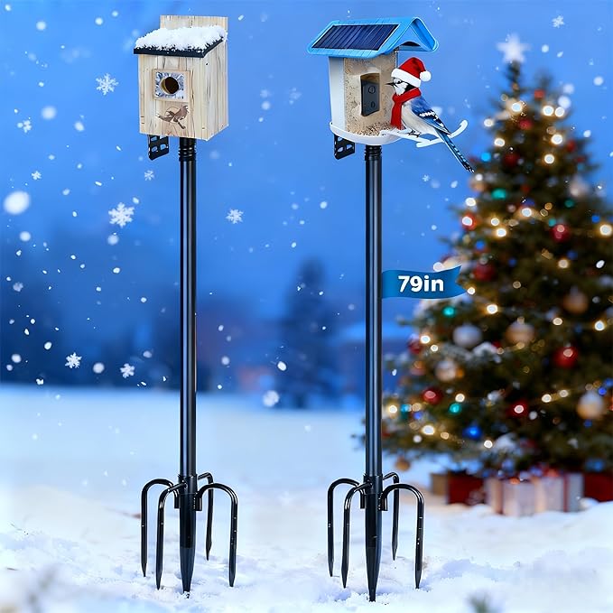 Gtongoko Smart Bird Feeder Pole 1-Inch Dia 2 Pack 79 Inch Bluebird House Pole for Outdoors Weather Station Heavy Duty Metal Mounting Kit Adjustable Bird Feeder Stand Black