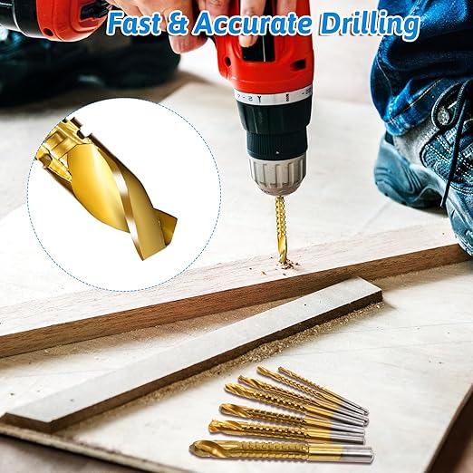 8 Pack Titanium Coated HSS Twist Drill Bits 3-10mm Hex Shank Serrated Cutting Drill Bit Serrated Side Cutting Drills Bit for Metal Wood Plastic Drilling and Cuttings