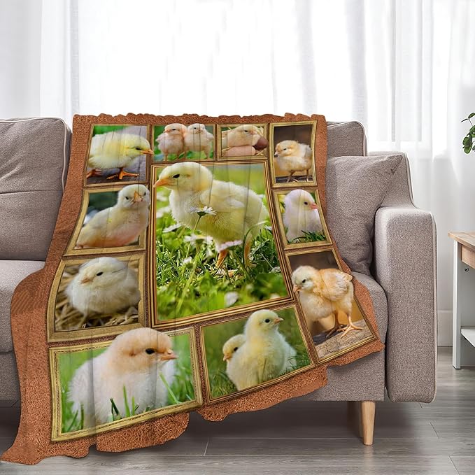 Cute Chicken Blanket, Farm Animal Throw Blankets, Yellow Chick Fuzzy Plush Blanket Ultra Soft for Chicken Lover Gift Kids Teens Women Men Girls Boys Stuff Decor for Home Bedding Sofas Couch 80"X60"
