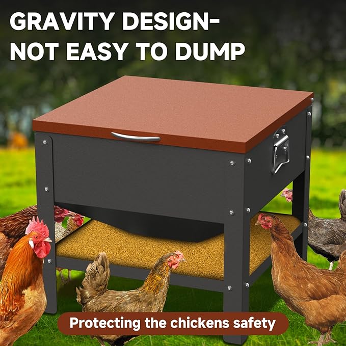 Portable Metal Chicken Feeder with Waterproof Lid, Freestanding Chicken Feeding Box with 80 lbs Large Capacity for Chickens, Orange