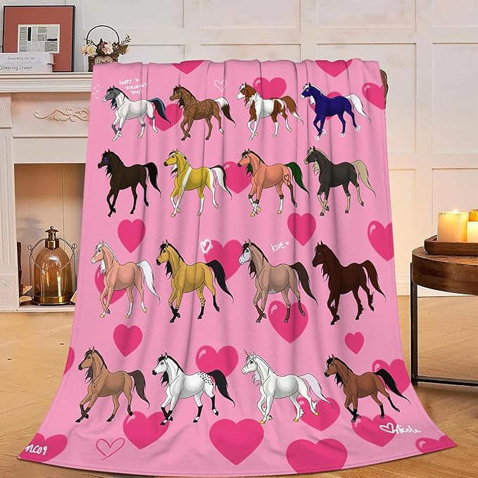 Mudiwa Colorful Farm Horse Flannel Plush Throw Blanket - Cozy Fluffy Animal Fleece Bedding Stuff Decor Gifts for Lover Teens Girls Boys Kids Adults Women Bed Travel 50"x60"