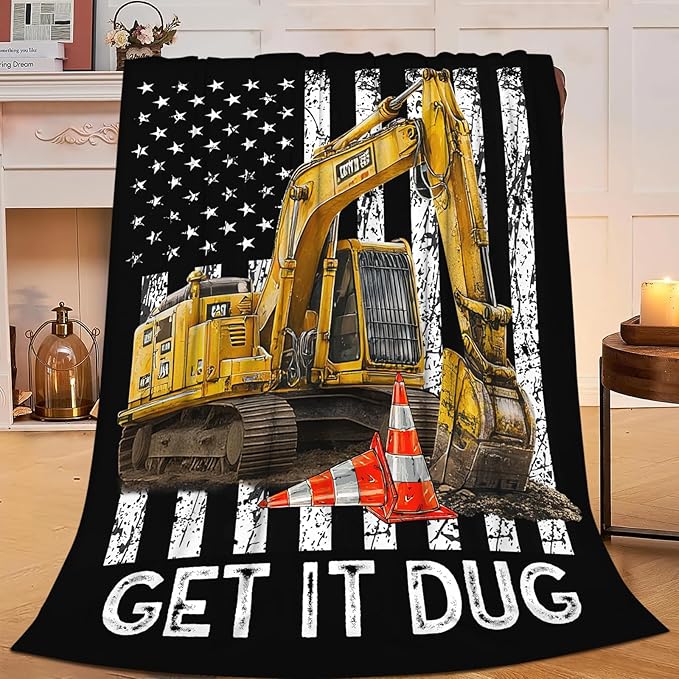 Dynova Excavator Blanket Cozy Plush Construction Throw Blankets Fuzzy Flannel Fleece Tractor Toys Gifts Car Theme Decor for Girls Boys 60"X50"