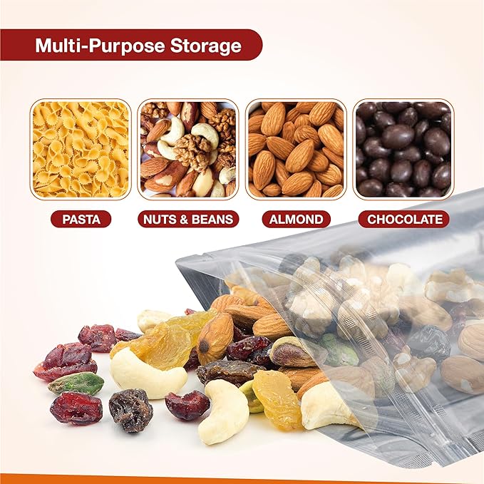 BELLE KR® 50 Pcs 1 Gallon Mylar Bags for food storage - 9.5 mil - Gusseted Mylar Bags 1 Gallon Resealable & Heat Sealable for Long Term Food Storage - Labels Included