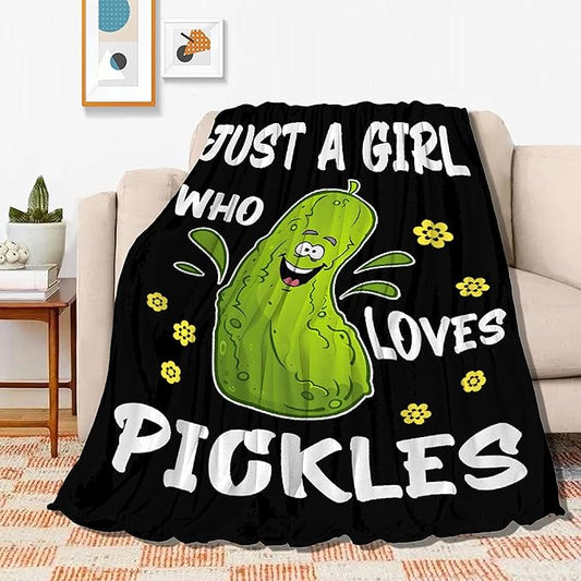 Just Girl Loves Pickles Blanket Soft Blankets and Throws Flannel Cozy Lightweight Quilt Gift Perfect for Bed Sofa Couch-80 x60 Large for Adult