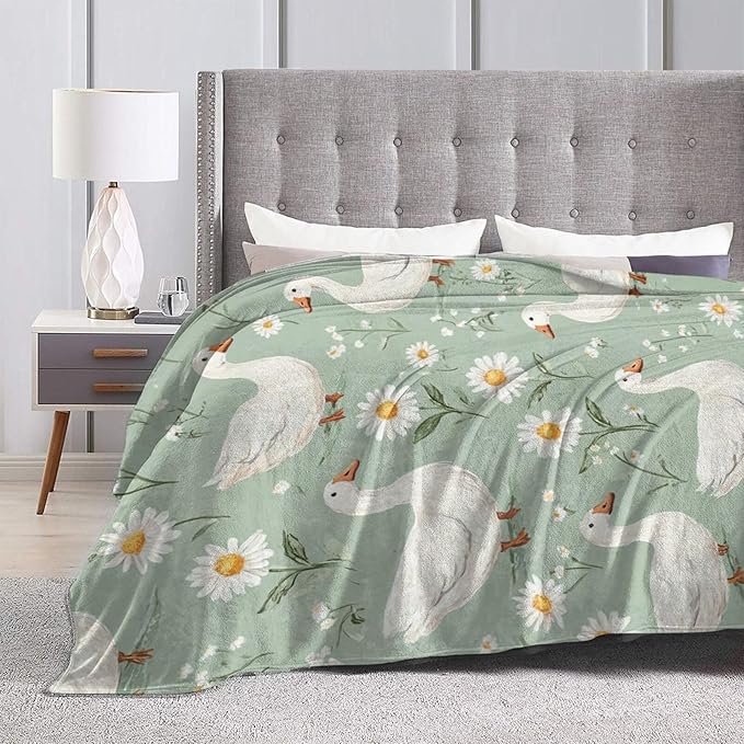 Cute Goose Throw Blanket White Duck Flannel Blankets Fuzzy Plush Super Soft Cozy Warm Decor Gifts for Boys Girls Kids Adults Men Women 60" x 80"