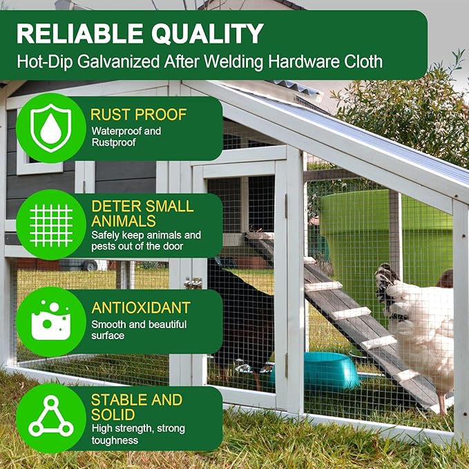 HOPERAN Hardware Cloth 1/2 Inch 48 x 100 ft - 19 Gauge Chicken Wire Fencing, Galvanized Wire Mesh Roll, Welded Wire Fence, Chicken Coop Wire Fence Gopher Wire Rabbit Wire Poultry Netting Cage