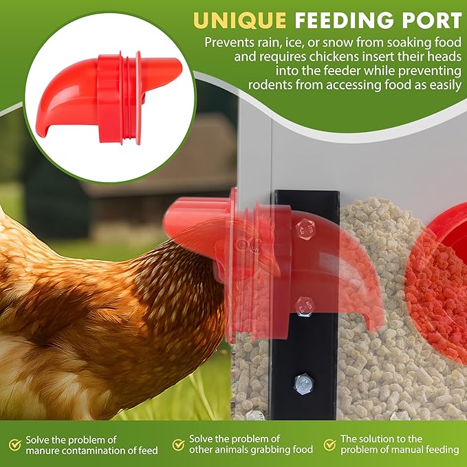 Metal Chicken Feeder with 4 Ports, 30 lbs Metal Poultry Feeder, Height Adjustable Weatherproof Feeding Box for Chickens, Geese, Ducks, Turkeys, Quails (30lbs-4 Ports)