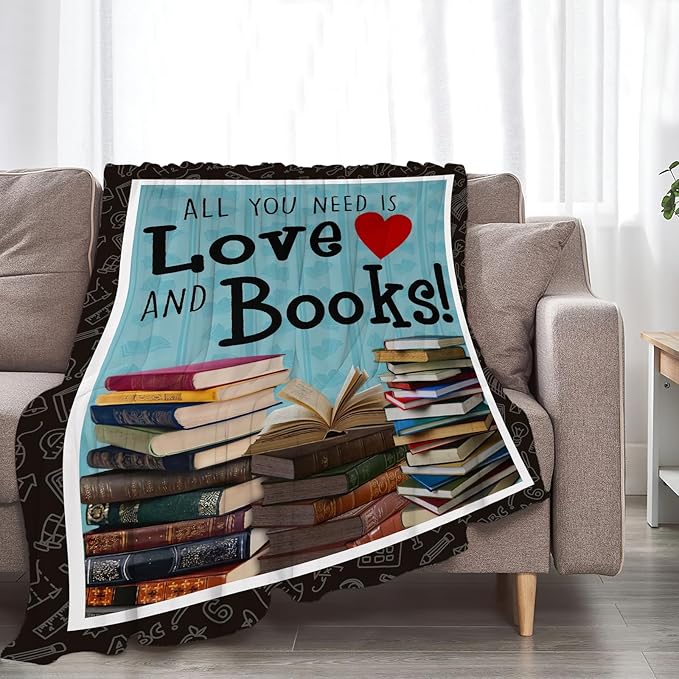 Book Blanket Decor Gifts for Book Lover Flannel Fleece Fuzzy Reading Throw Blanket Soft Warm Cozy Plush Book Blanket for Bed Couch Living Room Stuffed Decoration for Kids Adult 60"x50"