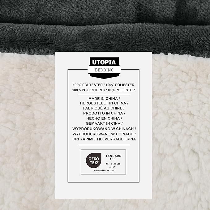 Utopia Bedding Sherpa Blanket King Size (Grey, 90x102 Inches) - Soft Lightweight Plush Fleece Reversible Blanket for Bed, Sofa, Couch, Camping and Travel