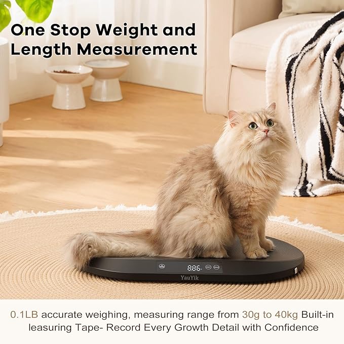 YauYik Pet Scale, Multifunctional Baby Scales for Weighing, Digital Large Pet Scale for Cat, Puppy and Small Animals - LED Display with Hold Function, Up to 88lbs, 150cm Soft Tape