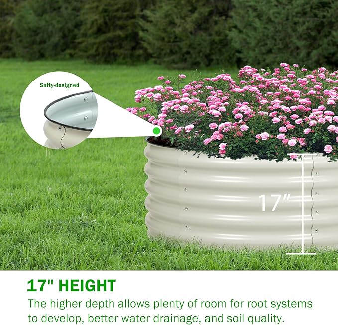 BPS Metal Raised Garden Bed, 3.5FT Diameter Galvanized Planter Raised Garden Boxes for Flower Planters, Vegetables Herb
