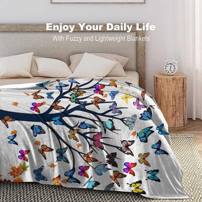 Butterfly Blanket Soft Lightweight Flannel Fleece Cartoon Throw Blankets Bedding for Bed Sofa Couch Chair Travel 60"X50"