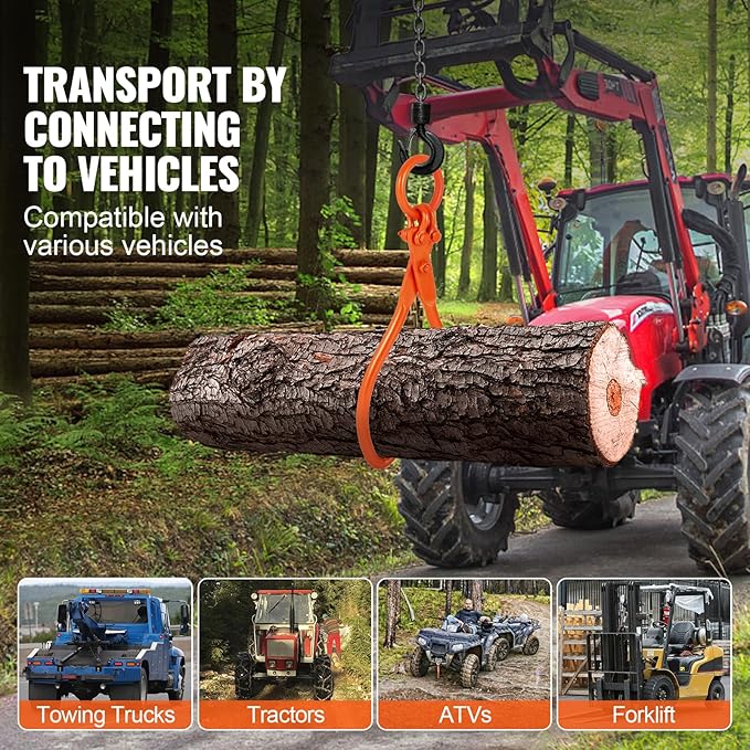VEVOR Log Skidding Tongs, 18 inch 2 Claw Log Lifting Tongs, Heavy Duty Steel Lumber Skidding Tongs, 772 lbs/350 kg Loading Capacity, Log Lifting, Handling, Dragging & Carrying Tool