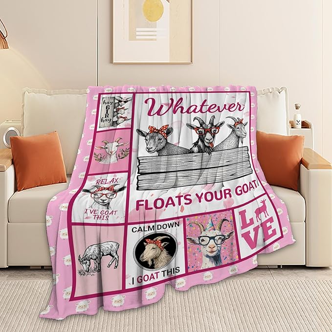 Goat Blanket, Pink Goats Throw Blanket, Sheep Gifts Blankets Stuff Fleece Flannel Plush for Girls Women Men Boys Lovers Adults Soft Bedding Gift for Sofa Bed Office Home Decor 80"x60"