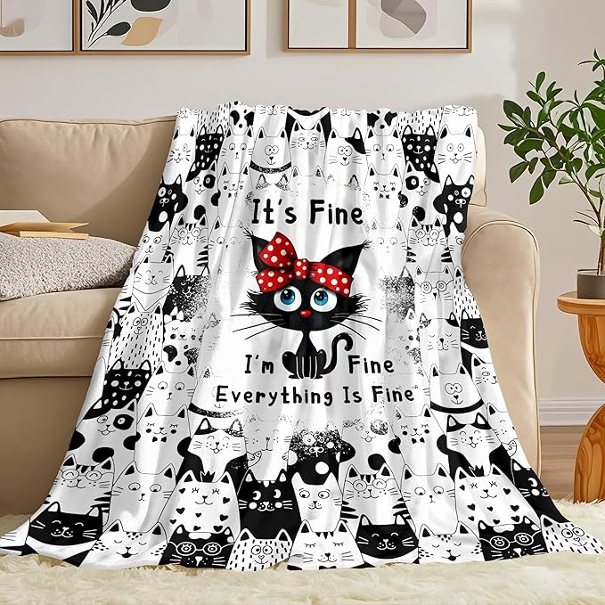 Cat Blanket Gifts for Cat Lover Soft Flannel Cats Throw Blanket Gifts for Women Cats Themed for Kids Adults 80"x60"