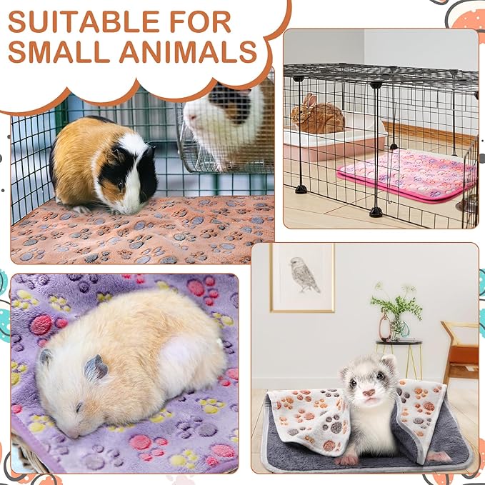 Reginary 4 Pcs Waterproof Guinea Pig Blankets Washable Small Animal Fleece Bedding Absorbent Guinea Pig Cage Liners Reusable Pet Pee Pad Sleep Mat for Hamster Ferret(Paw Print,18 x 13 Inch)