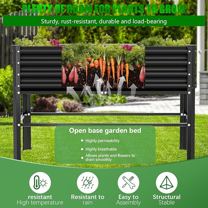 Galvanized Raised Garden Bed with Legs,48×48×32in Large Metal Elevated Raised Planter Box,Raised Garden Bed,1000lb Capacity with Drainage Holes for Vegetables Lawn Green Flowers, Fruits, Terrace