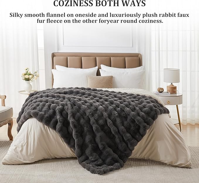 Faux Fur Throw Blanket for Couch, 1000 GSM Cozy Fuzzy Fluffy Soft Plush Thick Bubble Sherpa Blanket for Sofa Bedroom Living Room, Mothers Day Birthday Gifts for Women Home Decor