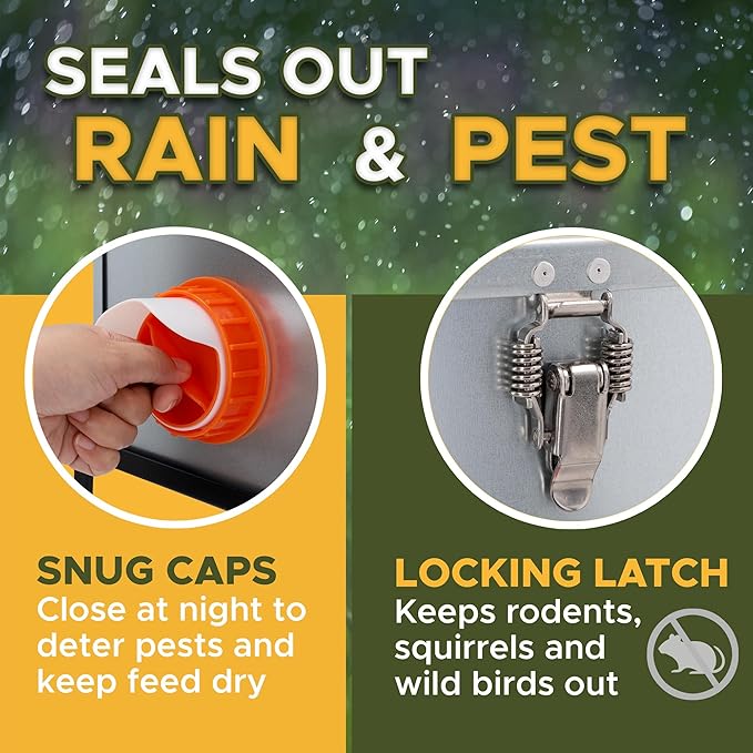 Metal Chicken Feeder 40lb, No Waste Automatic Chicken Feeder with Window, Galvanized Large Capacity Poultry Equipment, Rodent Proof, Rat Proof, Weatherproof Silo, Outdoor Coop, Comederos para Gallinas