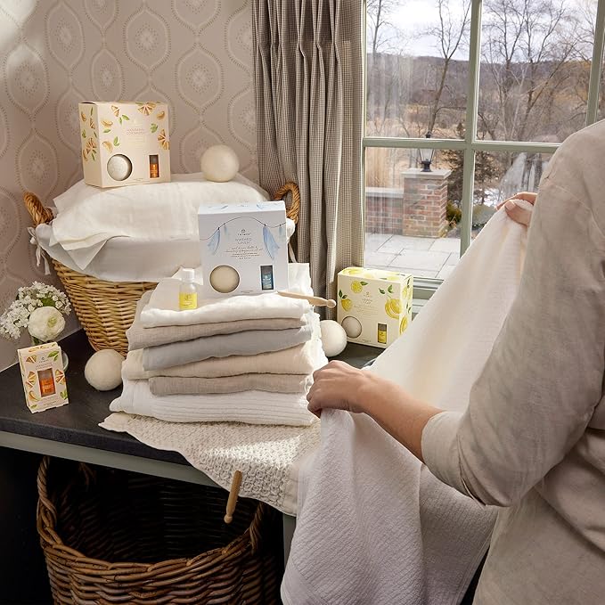 Thymes Wool Dryer Balls Set – Includes 3 Wool Laundry Balls + 1 Scented Laundry Fragrance Oil for Dryer – Eliminate Wrinkles, Static & Lint (Lemon Leaf, 0.5 fl oz)