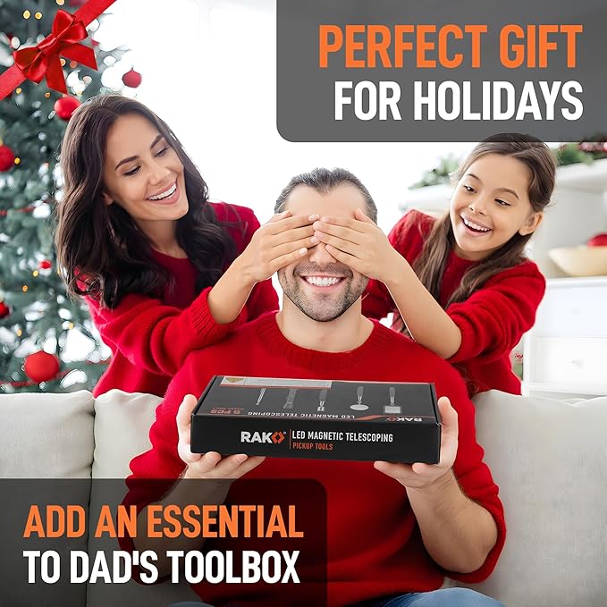 RAK Magnetic Pickup Tool Set Gifts for Men - 5Pcs with 360 Swivel Inspection Mirrors, Telescoping Magnet Pickup Tool, Flexible LED Flashlight, Mechanic Tools & Cool Gadgets for Men, Dad, Husband