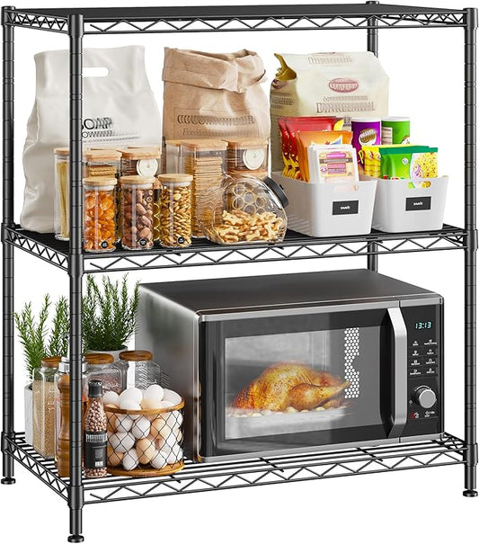 450LBS Storage Shelves 3 Tier Metal Shelving Unit Adjustable Wire Shelving Storage Rack Pantry Shelves for Kitchen Laundry Office Dorm Closet Bathroom 24" W x 30" H x 14" D Black