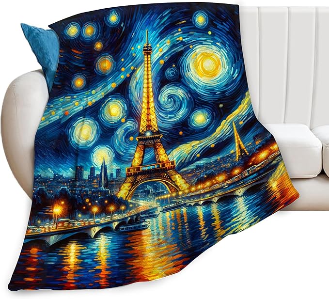 Eiffel Tower Blanket Starry Night Throw Blanket Soft Warm Cozy Fuzzy Plush Paris Throw Blanket Gifts for Girls Women Eiffel Tower Stuff Lightweight Fleece Flannel Gift Blankets for Kids Adults 40"X50"