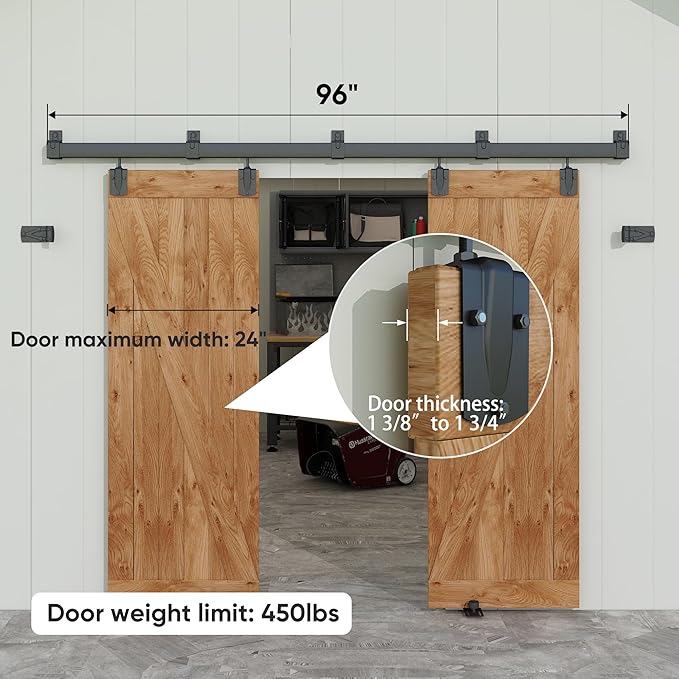 JUBEST 8FT Box Rail Exterior Barn Door Hardware Kit, Heavy Duty Sliding Door Track Kit Wall Mount Door Hardware Kit for Two Doors System(Doors Not Included), Black