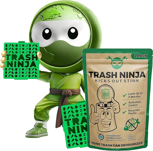 Trash Ninja Trash Can Deodorizer and Odor Eliminator (2 Pack) for Indoor Trash Cans Up to 10 Gallons, Made with Natural Activated Carbon - Lasts Up to 3 Months - Garbage Can Deodorizer to Control Odor
