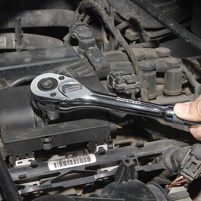 DURATECH 1/2-Inch Drive Ratchet, 90-Tooth Quick-release Ratchet Wrench, Reversible, Chrome Alloy Made, Full Polished, Stocking Stuffers for Men Women Gifts for Men Gifts for Women Gifts for Dad