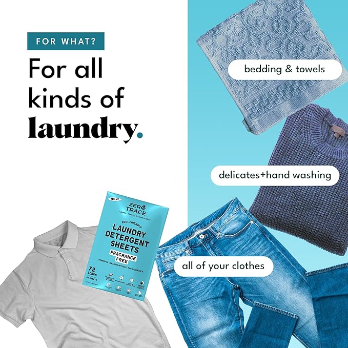 Zero Trace Laundry Detergent Sheets - Fragrance Free Laundry Detergent Ideal Laundry Soap, Perfect Laundry Sheets Detergent Travel Eco-Friendly