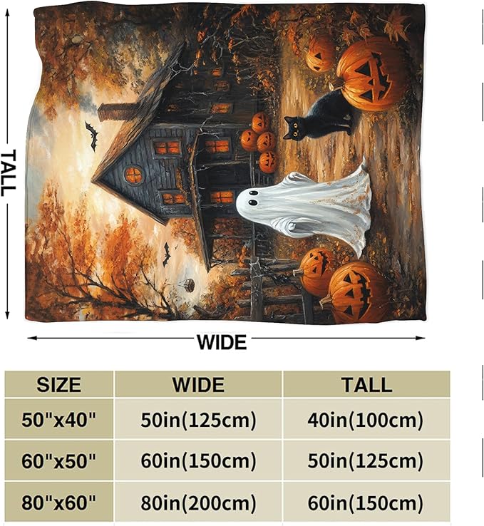 Halloween Blanket, Ghost Black Cat Fleece Flannel Throw Blanket, Pumpkin Soft Lightweight Stuff Throws Gifts for Women Men Boys Girls Lovers Adults Lovers Sofa Decor 60"x50"