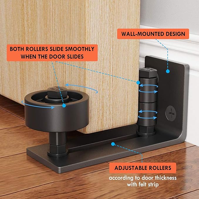 2 Pack Barn Door Floor Guide - Sliding Barn Door Bottom Guide for Bottom Adjustable Roller 8-Setup Options - Quiet Operations, Flush Design with Felt Strips
