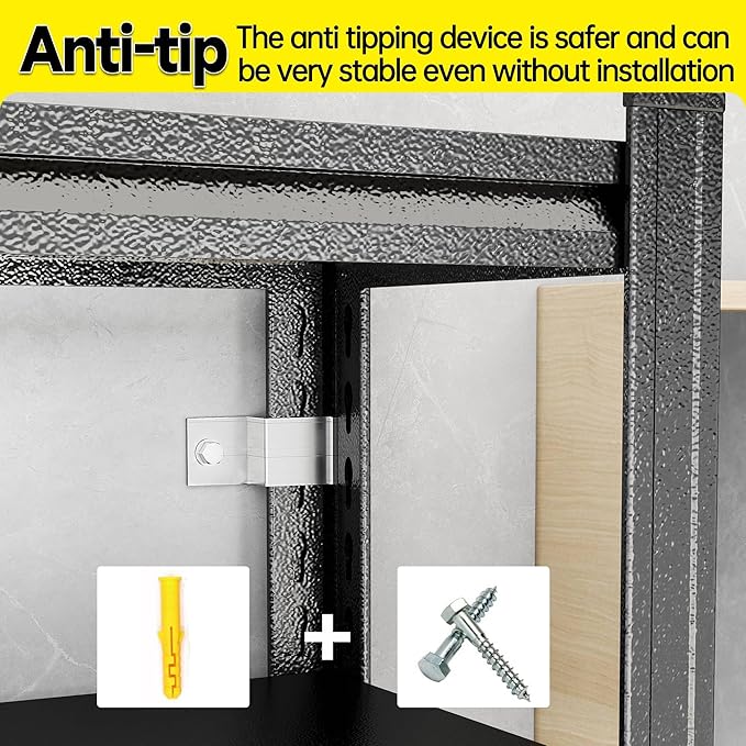 63''Storage Shelves, Garage Metal Shelving Unit, Adjustable, Double-Layer Column with Reinforced Ribs, Heavy-Duty, Capable of Bearing 3000 lbs, Suitable for Garage, Warehouse, Kitchen Storage