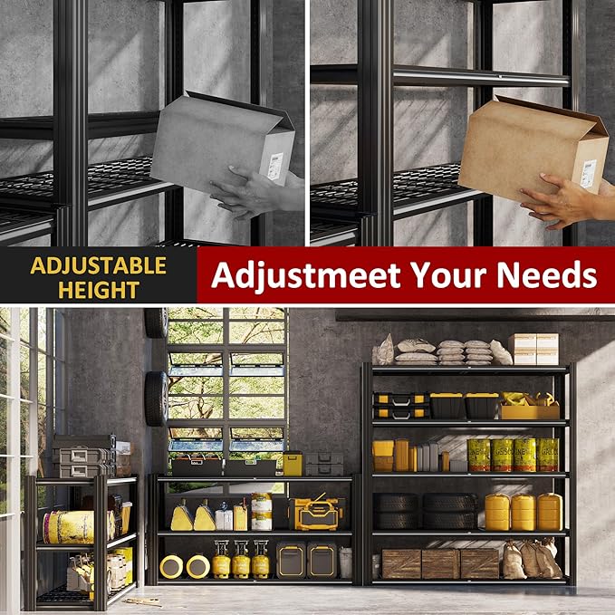 48" W x 72" H x 24" D Garage Shelving Heavy Duty,5 Tier Adjustable Metal Shelves Storage Rack,3030 LBS Large Industrial Shelving Unit for Basement,Warehouse,Garage Organization