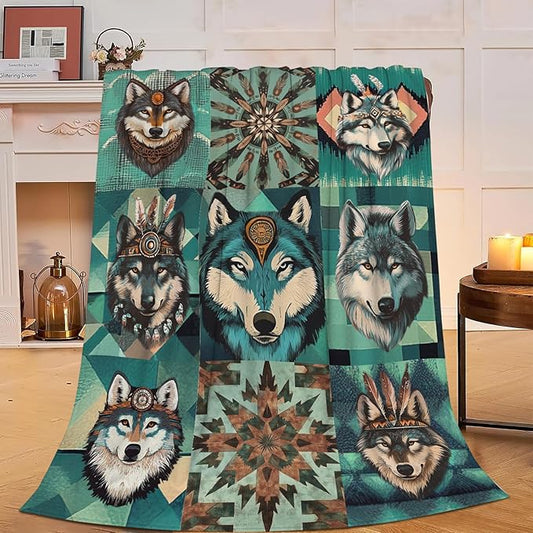 Wolf Blanket Cozy Soft Teal Wolf Flannel Plush Throw Blanket Warm Fluffy Wolf Wild Animal Fleece Bedding Stuff Decor Blanket Gifts for Lover Girls Boys Kids Adults Women Bed Travel 40"x50"