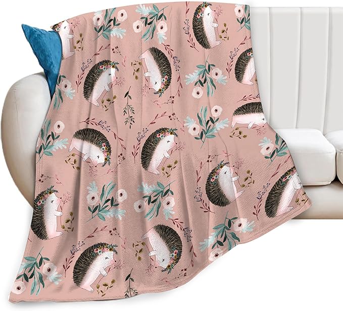 Tijuboni Ultra Soft Cozy Plush Hedgehog Throw Blanket - Hedgehog Lovers Gifts for Girls, Women, Kids & Adults - Lightweight Flannel Comfy Blankets for Nursery, Couch, Sofa - 50"x40"